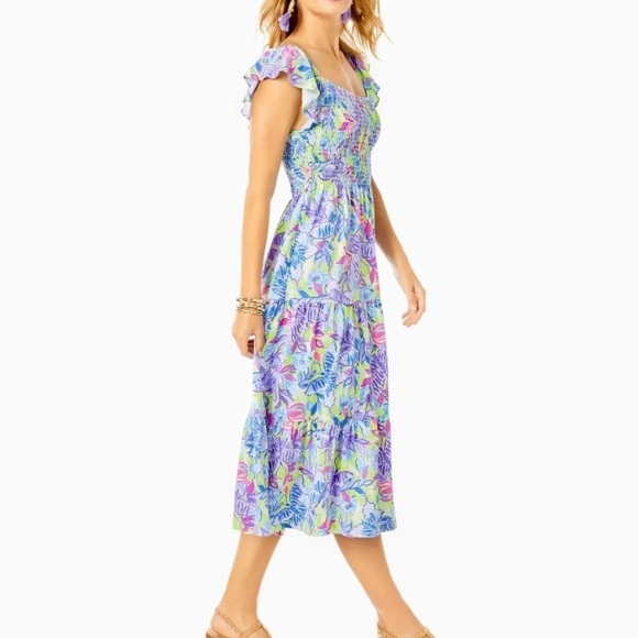 Lilly Pulitzer Jilly Smocked
Midi Dress Ruffle Floral
Printed Resort Size L A31 - Picture 12 of 12